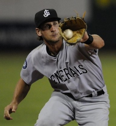 Vinnie Catricala makes a play at third on Friday night (Lloyd Gallman)