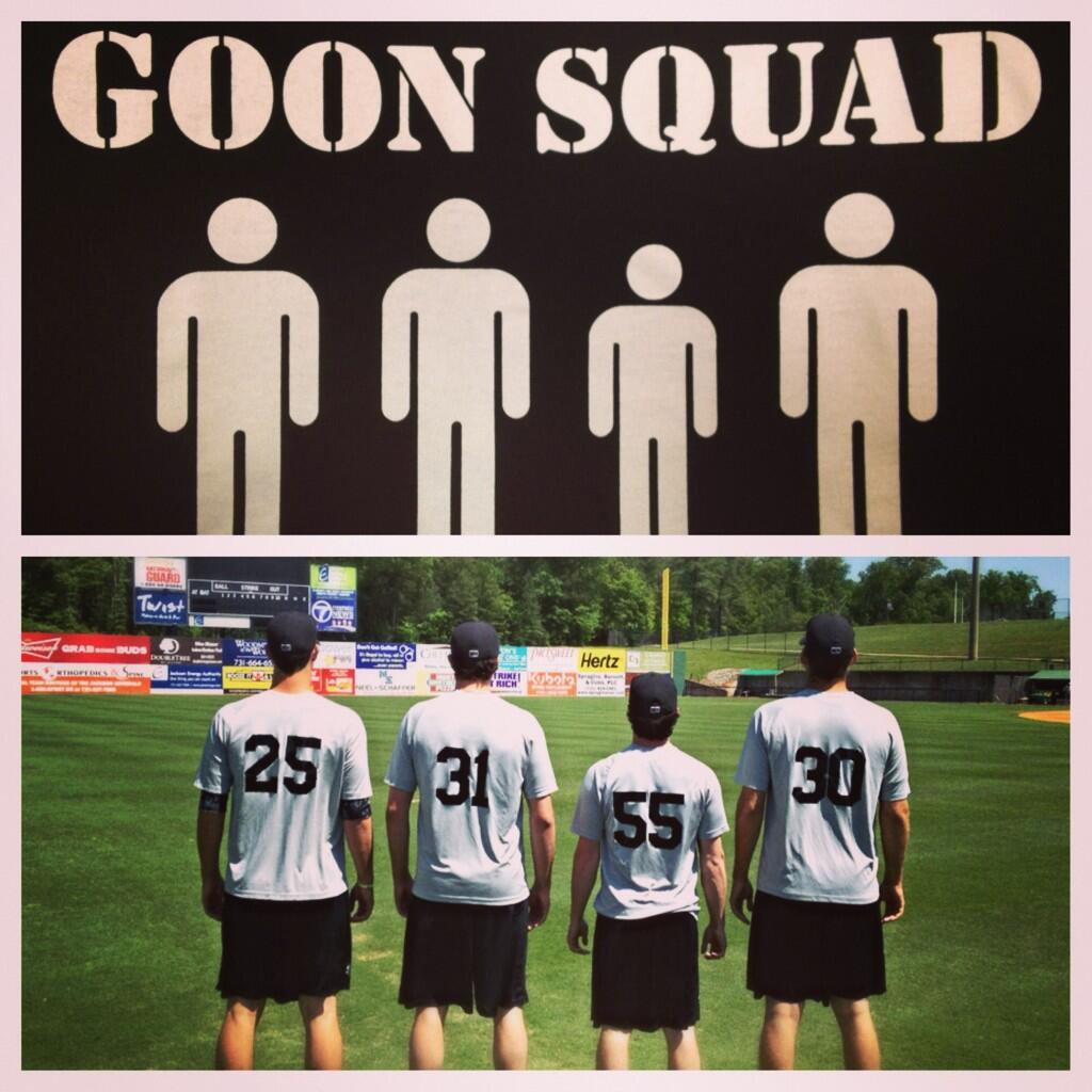 Forrest Snow, Carson Smith, Tyler Burgoon and Stephen Kohlscheen all members of Jackson's bullpen are nickmaned "Goon Squad". Photo by Chance Ruffin