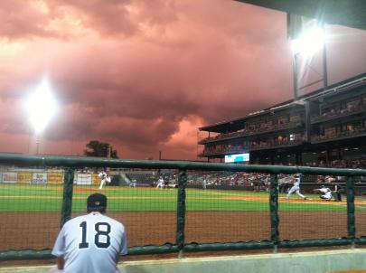 Photo taken by Generals' trainer Eddie Tamaz during the 2nd inning of last night;s game. Storms passing through created a unique sky. 