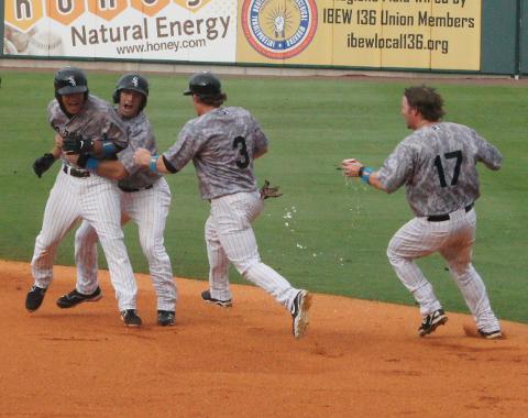 Tyler Salidino capped Birmingham's 5-run 9th yesterday with a walk-off single. (John Shadrick)