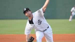Kyle Hunter fires a pitch during a game in Jackson this season.